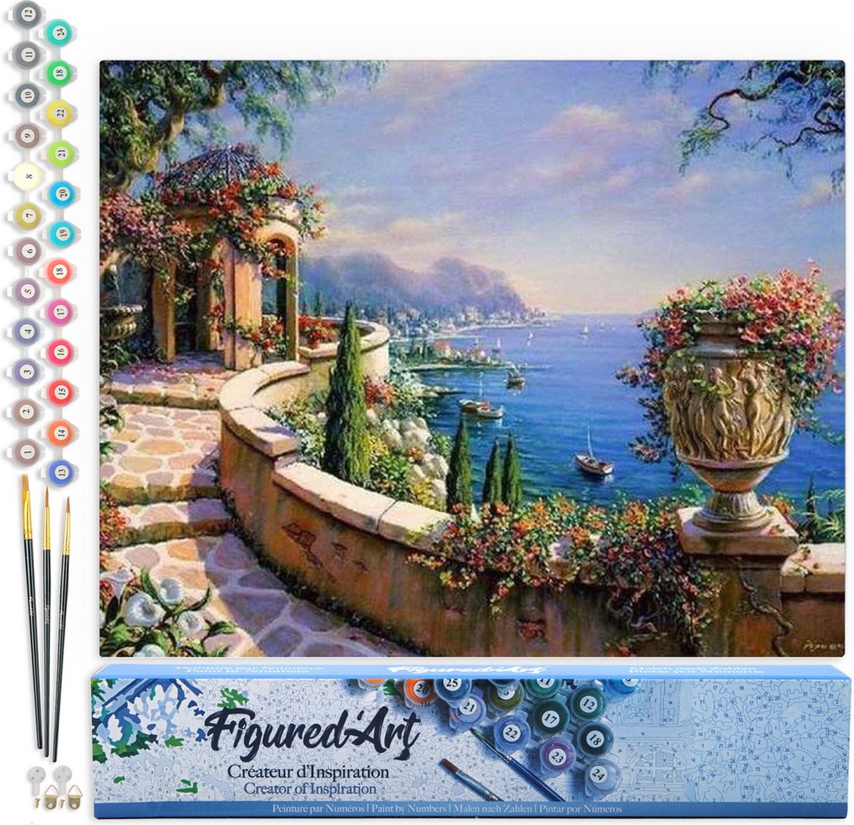 FiguredArt Schilderen op Nummer Volwassenen canvas Uitzicht op het meer in de zomer - Handwerk acrylverf Kit DIY Compleet - 40x50cm zonder frame